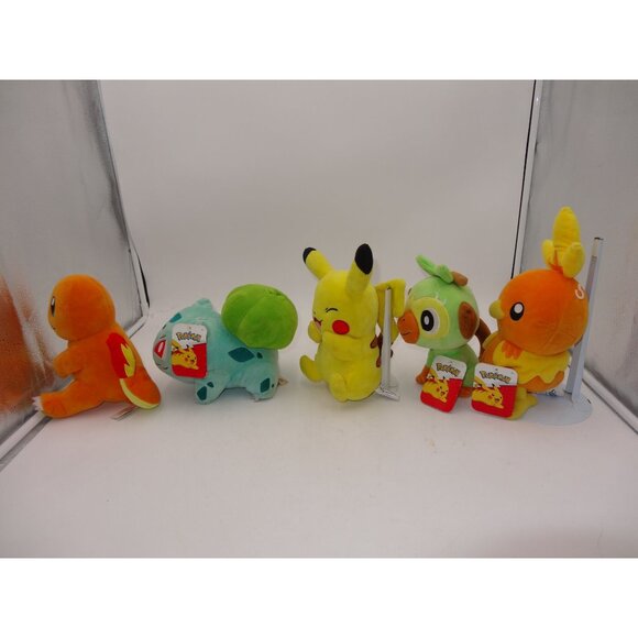 Pokemon Plush Toy Set Charmander Bulbasaur Pikachu Grookey Torchic 8" Official C - Picture 5 of 12